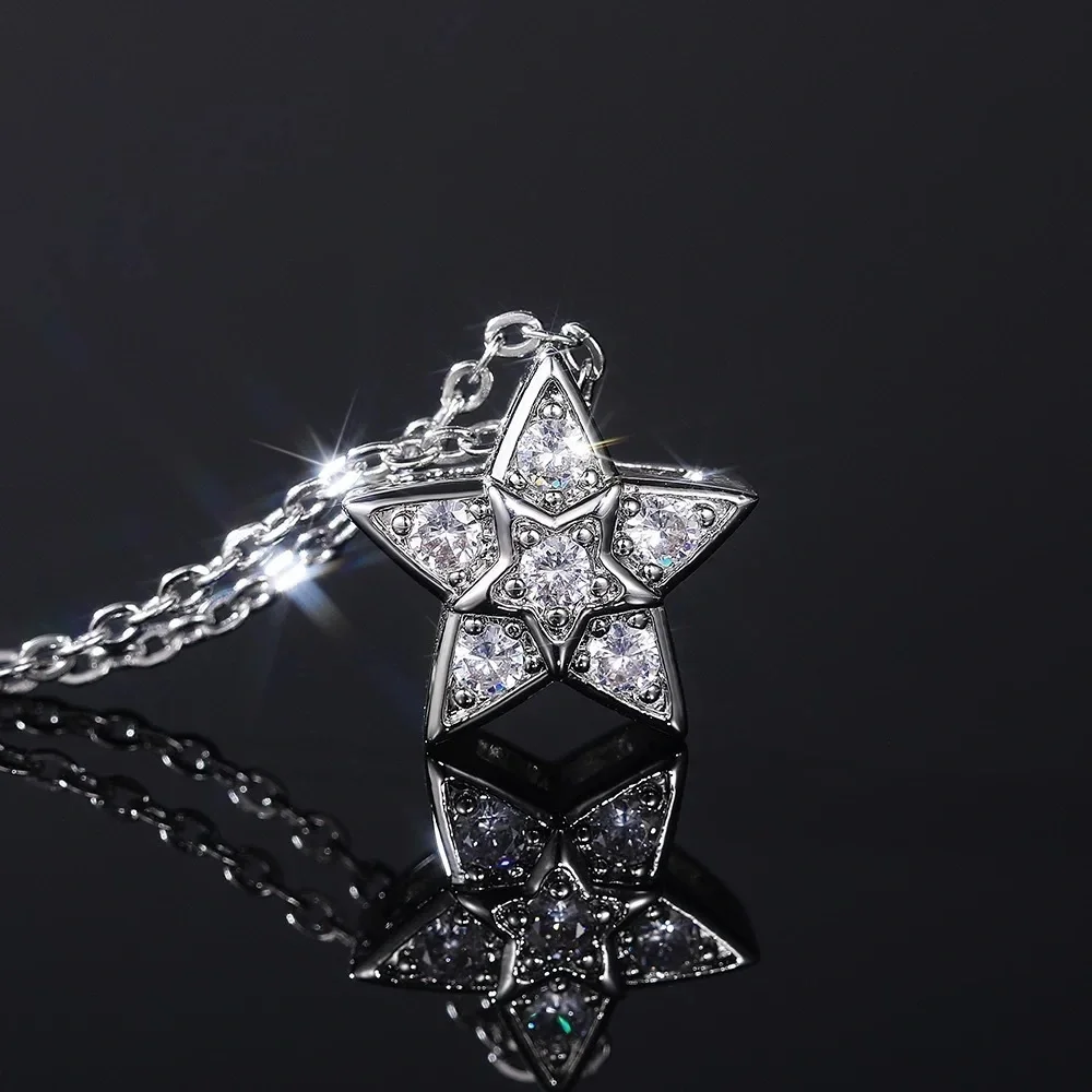 New Women’s 925 Silver Lovely Star ⭐️ Diamond Necklace - Picture 1 of 6